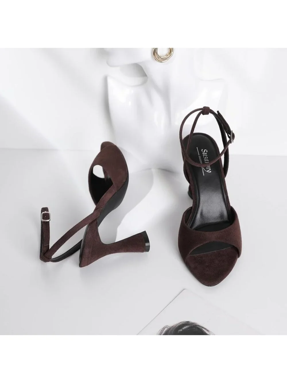 Women's Chocolate High Heels Pointed Open Toe Strappy Chunky Sexy Dress Shoes